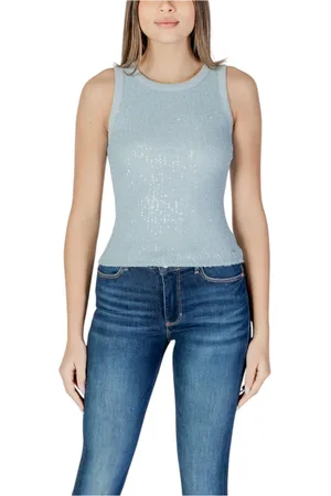 Guess Tops, Dames, Blauw, XL, Katoen, Blauwe Paillet Tank Top