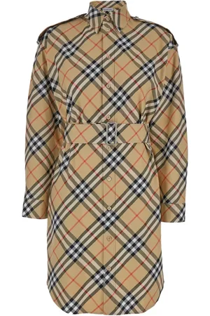 Burberry Kleedjes, Dames, , XS, Katoen, Geruite Print Midi Jurk Vrouw