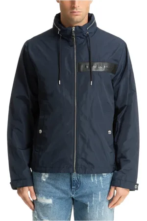 Michael Kors Jassen, Heren, Blauw, L, Polyester, Jack met trekkoord, rits en capuchon
