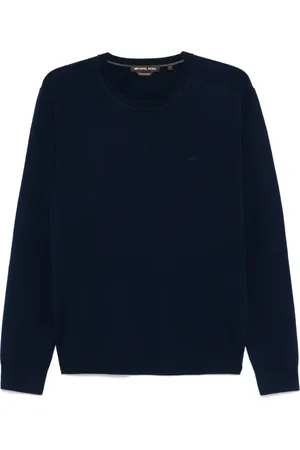 Michael Kors Truien, Heren, Blauw, M, Wol, Midnight Merino Crew Gebreide Trui