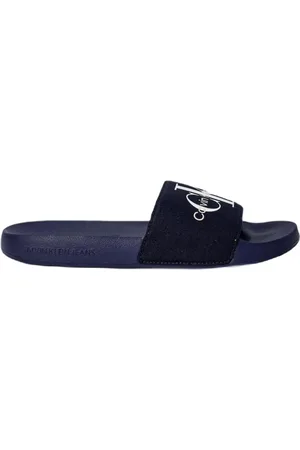 Calvin Klein Schoenen, Heren, Blauw, 40 EU, Katoen, Monogram Style Katoenen Slippers