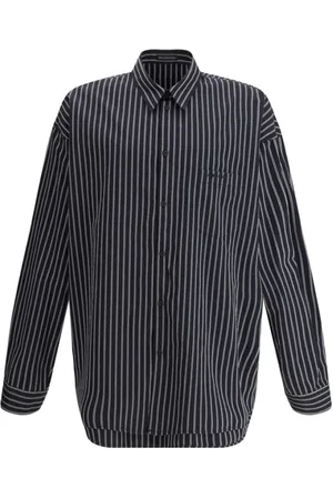 Balenciaga Overhemden, Heren, Zwart, S, Katoen, Gestreept Shirt met Zak en Klassieke Kraag