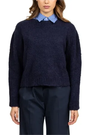 TELA Truien, Dames, Blauw, M, Blauwe Alpaca Trui - Ronde Hals
