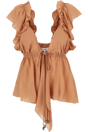 Chloé Blouses & Shirts, Dames, , S, Zijden Georgette Top met V-hals