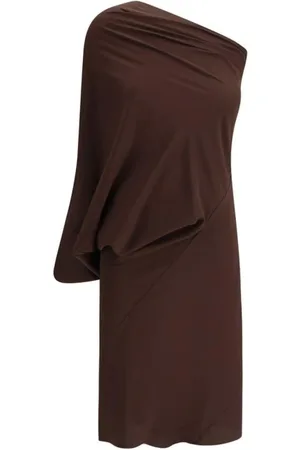 Rick Owens Kleedjes, Dames, Bruin, S, Asymmetrische Gedrapeerde One-Shoulder Jurk