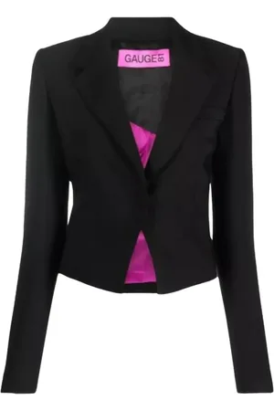 GAUGE81 Jassen, Dames, Zwart, S, Leer, Zwarte Geknoopte Blazer Holon Stijl