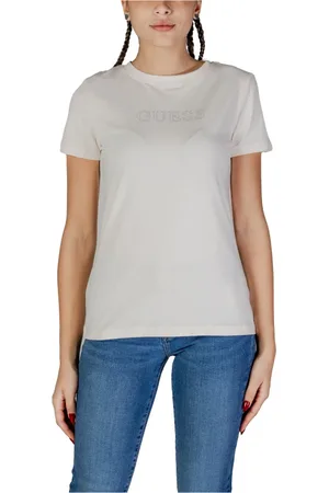Guess Tops, Dames, Wit, L, Katoen, Kristal Logo Korte Mouw Tee