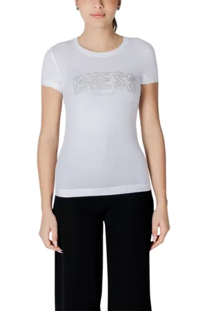 Guess Tops, Dames, Wit, M, Katoen, Wit Katoenmix Ronde Hals T-Shirt