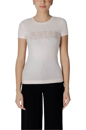 Guess Tops, Dames, Wit, L, Katoen, Roze Ronde Hals T-Shirt