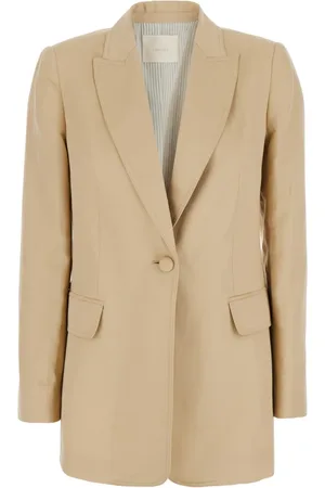 Twin-Set Jassen, Dames, , L, Linnen, Linnen Blend Jas met Klassieke Revers