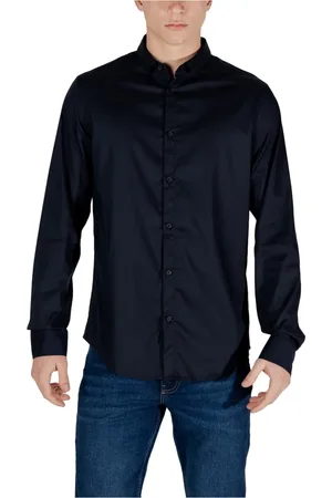 Armani Exchange Overhemden, Heren, Blauw, XL, Blauwe Button-Up Shirt met Elastaanmix