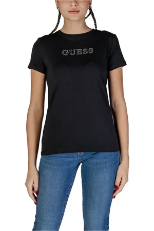 Guess Tops, Dames, Zwart, XL, Katoen, Rhinestone Logo Tee Short Sleeve