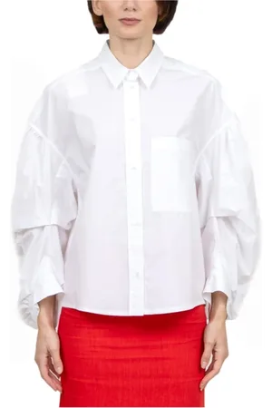 TELA Blouses & Shirts, Dames, Wit, S, Katoen, Witte Katoenen Overhemd Lange Mouw
