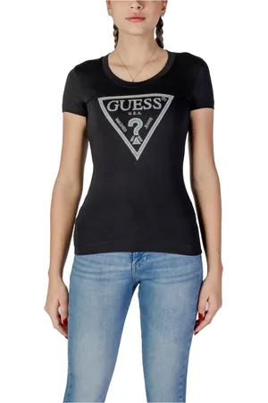 Guess Tops, Dames, Zwart, XS, Sprankelend Logo T-shirt Korte Mouw