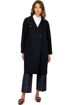 Max Mara Mantels, Dames, Blauw, S, Wol, Blauwe Wol Double-Breasted Midi Jas