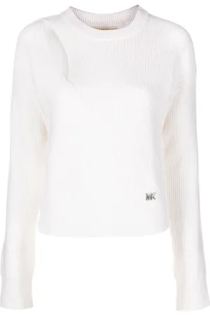 Michael Kors Truien, Dames, Wit, M, Wol, Wolmix trui met uitsnijding