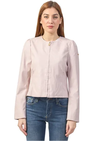 YES ZEE BY ESSENZA Jassen, Dames, Roze, XS, Roze Leren Jas met Strepen