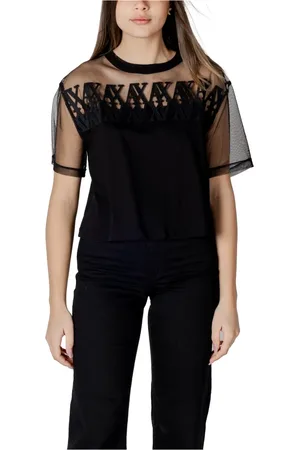 Armani Exchange Tops, Dames, Zwart, S, Katoen, Zwarte Katoenen T-shirt Korte Mouw