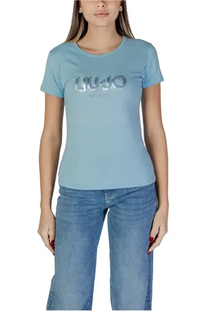 Liu Jo Tops, Dames, Blauw, S, Katoen, Lichtblauw Katoenen T-shirt Korte Mouw