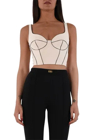 Elisabetta Franchi Tops, Dames, , XL, Polyester, Contrast Piping Hart Hals Jurk