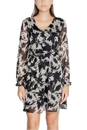 JACQUELINE DE YONG Kleedjes, Dames, Veelkleurig, M, Polyester, Bloemenprint Mini Jurk Zwart Beige
