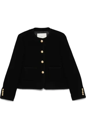 DUNST Jassen, Dames, Zwart, L, Wol, Zwart Wollen Blend Tweed Jas