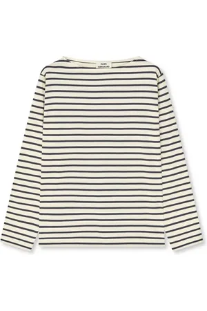 Mads Norgaard Tops, Dames, Veelkleurig, XS, Katoen, Gestreepte Boothals Lange Mouw Tee