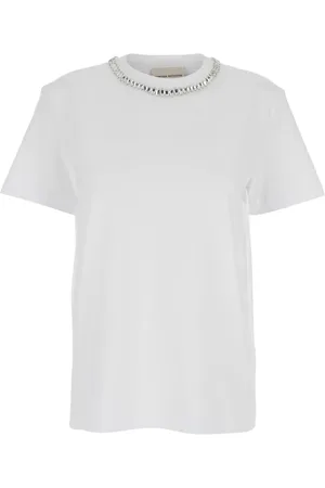 SEMICOUTURE Tops, Dames, Wit, M, Katoen, Witte ronde hals T-shirt met metalen decoraties