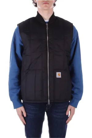 Carhartt Jassen, Heren, Zwart, S, Polyester, Zwarte Mouwloze Logo Voorkant Rits Jas