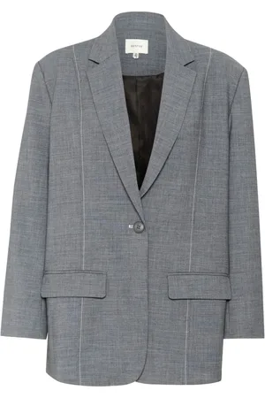 Gestuz Jassen, Dames, Grijs, M, Klassieke Blazer Jas Grijs/Blauw Melange