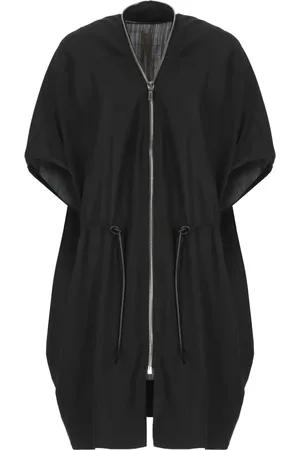 Rick Owens Jassen, Dames, Zwart, ONE Size, Wol, Zwarte wollen jas met ritssluiting