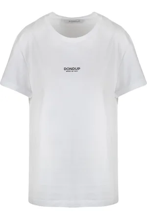 Dondup Tops, Dames, Wit, M, Katoen, Jersey T-shirt met Girocollo halslijn