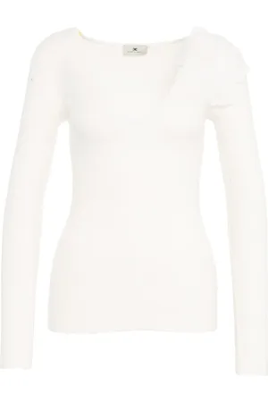 Elisabetta Franchi Truien, Dames, Wit, L, Witte Bloemen Gebreide Top