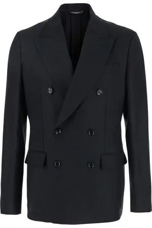 Dolce & Gabbana Jassen, Heren, Zwart, M, Linnen, Zwart Linnen Double-Breasted Peak Revers Jas