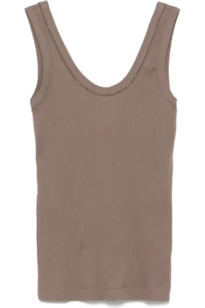 Brunello Cucinelli Tops, Dames, Grijs, M, Katoen, Casual Katoenen T-Shirt C8705