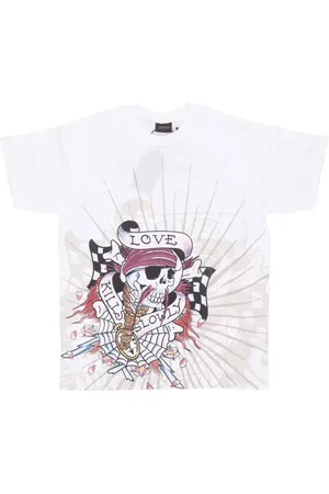 ED HARDY Tops, Heren, Wit, M, Katoen, Skull Love Grafisch T-shirt Wit
