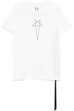 Rick Owens Tops, Heren, Wit, M, Zwart Logo Print Crew Neck T-shirt