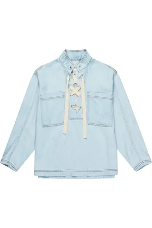 Munthe Blouses & Shirts, Dames, Blauw, S, Denim, Denim Blouse met Strikdetail