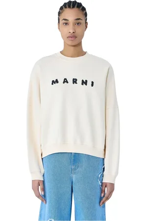 Marni Sweatshirts & Hoodies, Dames, , 2Xs, Katoen, Logo Print Crewneck Sweatshirt
