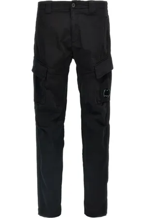C.P. Company Broeken, Heren, Zwart, S, Zwarte Cargo Broek met Logo Patch