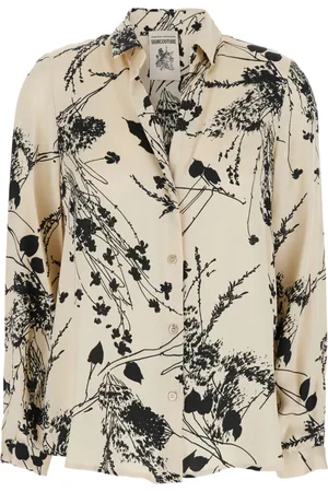 SEMICOUTURE Blouses & Shirts, Dames, Veelkleurig, M, Bloemenmotief Wit en Zwart Overhemd