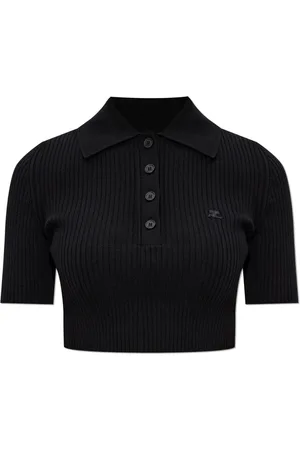 Courrèges Tops, Dames, Zwart, XS, Polyester, Korte top met geborduurd logo