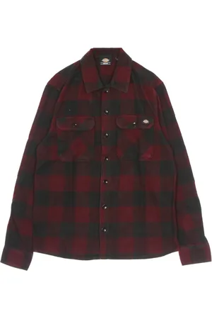 Dickies Overhemden, Heren, Bruin, L, Katoen, Maroon Flanel Lange Mouwen Shirt