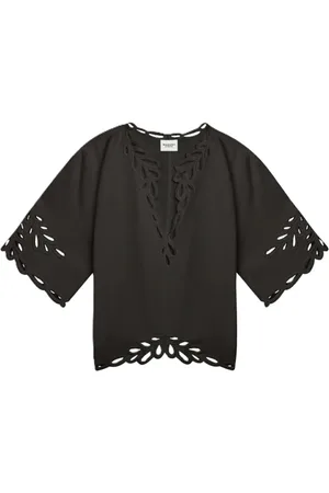 Isabel Marant Blouses & Shirts, Dames, Zwart, L, Katoen, Top met korte mouwen en borduurwerk