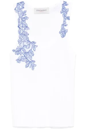 ERMANNO SCERVINO Tops, Dames, Wit, S, Witte Mouwloze Top met Geribbelde Details