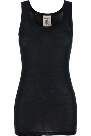 SEMICOUTURE Tops, Dames, Zwart, L, Zwarte Mouwloze U-hals Top Vrouw