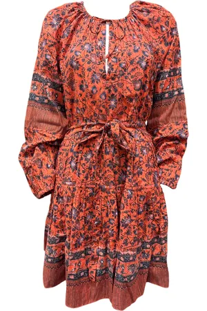 ULLA JOHNSON Kleedjes, Dames, Veelkleurig, L, Katoen, Tie-Waist A-Line Jurk
