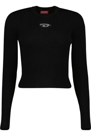 Diesel Tops, Dames, Zwart, L, Geribbelde Viscose Trui met Afneembare Mouwen