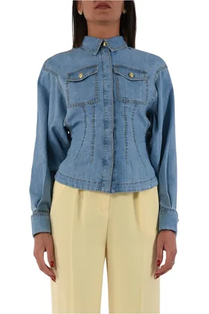 Elisabetta Franchi Jassen, Dames, Blauw, 2Xl, Denim, Denim blouse met peplum