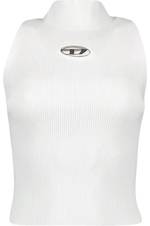 Diesel Tops, Dames, Wit, M, Geribbelde Mouwloze Top Wit